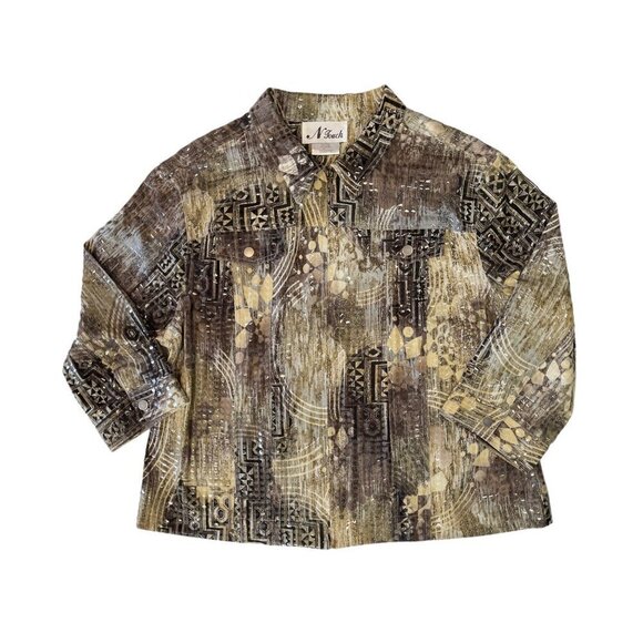 N TOUCH Women's Clear Sequin Zippered Jacket Top Size 14 Multicolor Abstract EUC - Picture 7 of 14